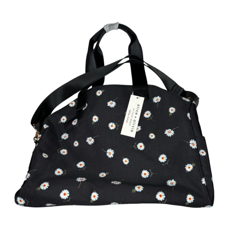 Alice + Olivia Daisy Floral Weekender Travel Duffel Pretty Black Bag NWT - Picture 4 of 16